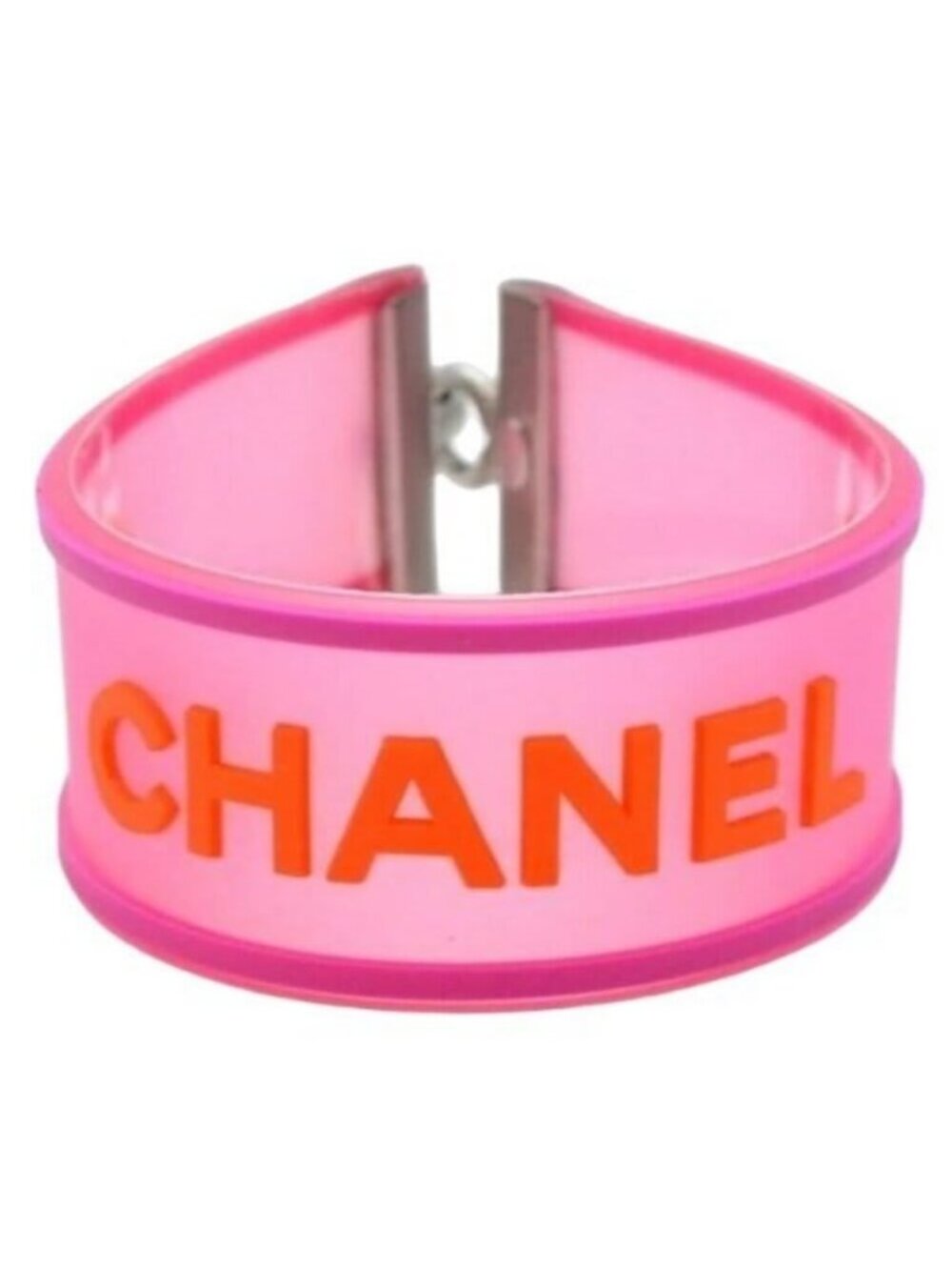 Chanel CC Logo 01 P Rubber Bracelet Pink Orange Jelly Bangle Cambon